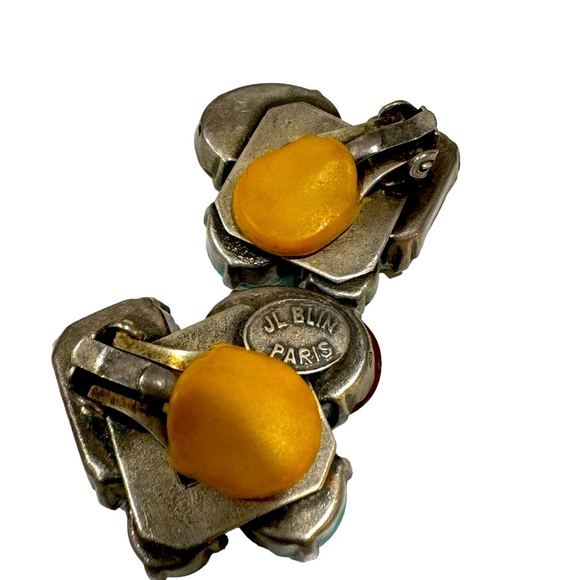 JL Blin Paris Vintage Cabochon Glass Crystal Earrings.